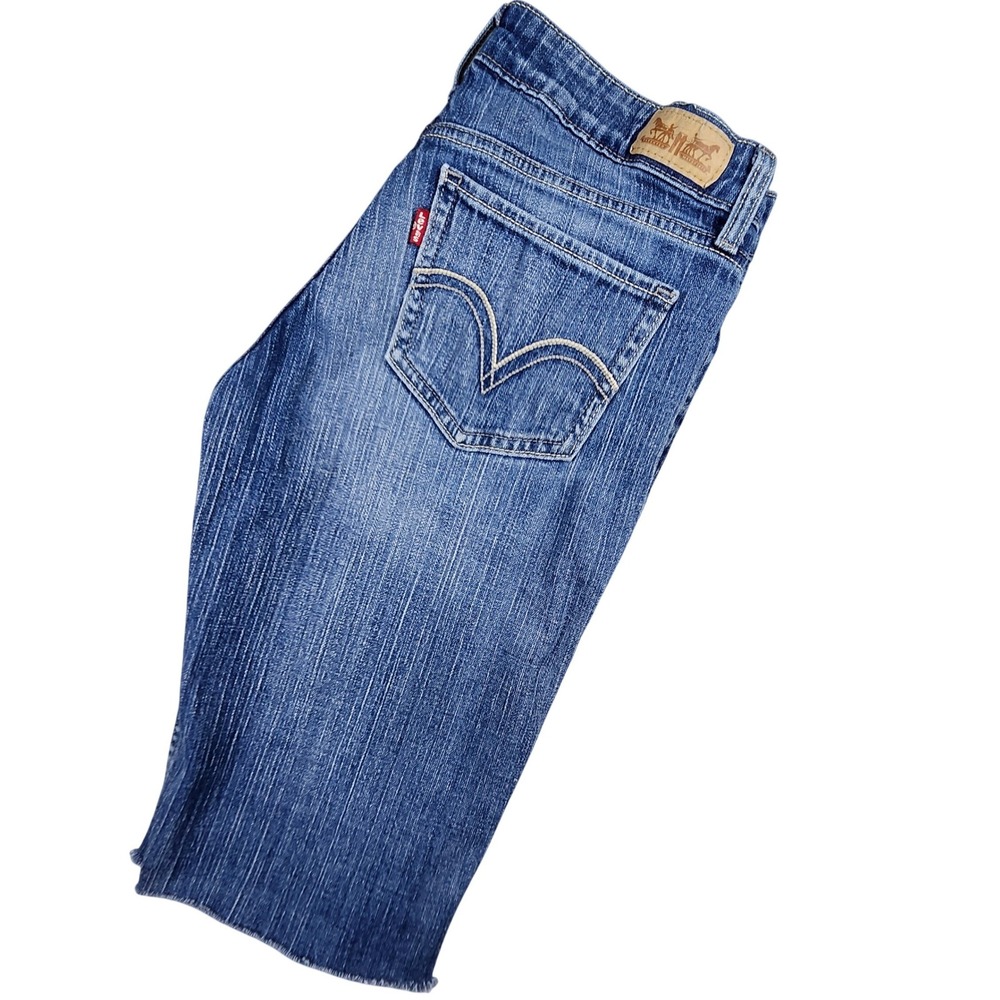Levi's‎ 518 Superlow Jean Shorts Womens 11 Blue Cut Off Denim Bermuda Distressed